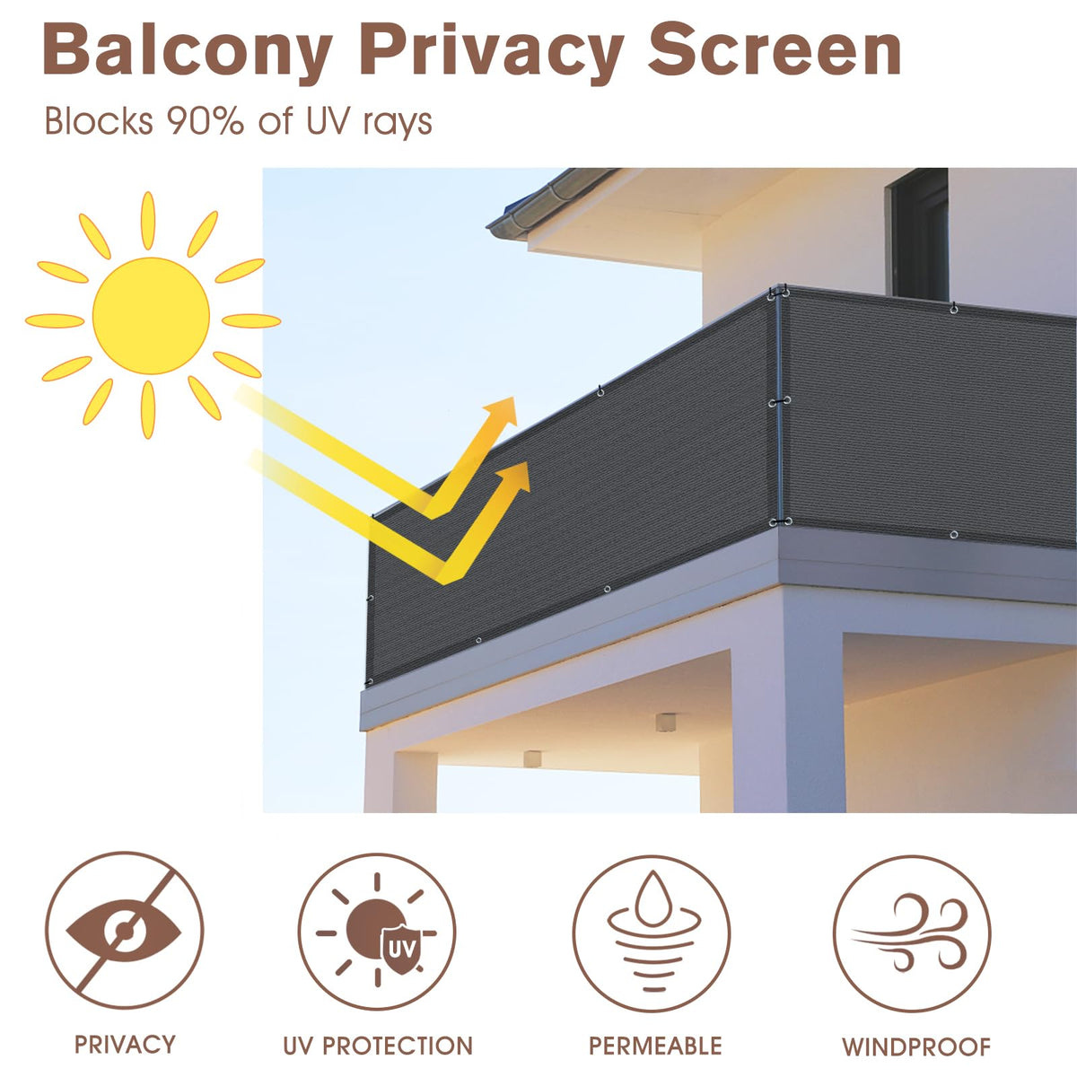 Sunny Guard privacy screen installation with zip ties for fast setup.