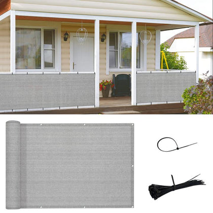 Sunny Guard privacy screen attached to a railing for quick balcony privacy