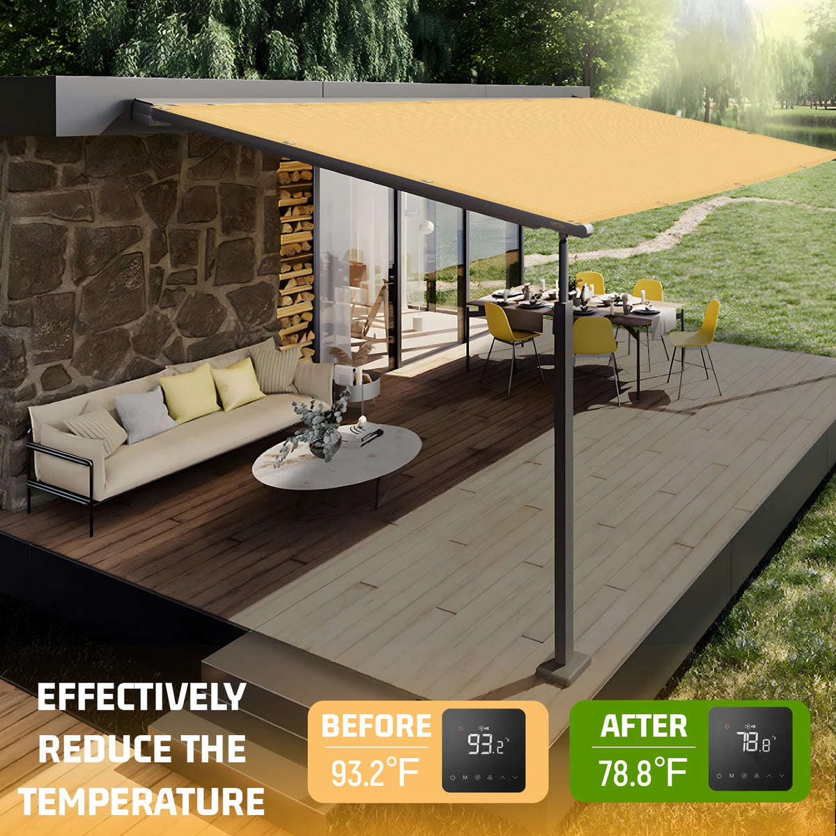 Sunny Guard shade cloth in a backyard oasis providing breathable coverage.