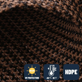Sunny Guard brown shade over patio with mounting options for durability.