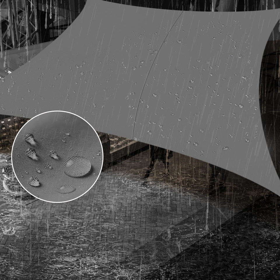 Sunny Guard waterproof shade sail in charcoal provides UV protection and durable shade.