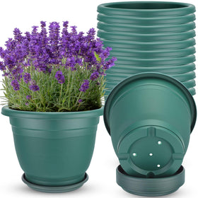Sunnychicc 12-inch round pot with saucer in green, ideal for indoor plants.