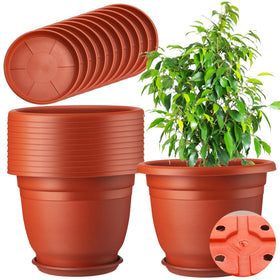 Sunnychicc round plant pots with saucers for indoor and outdoor decor.