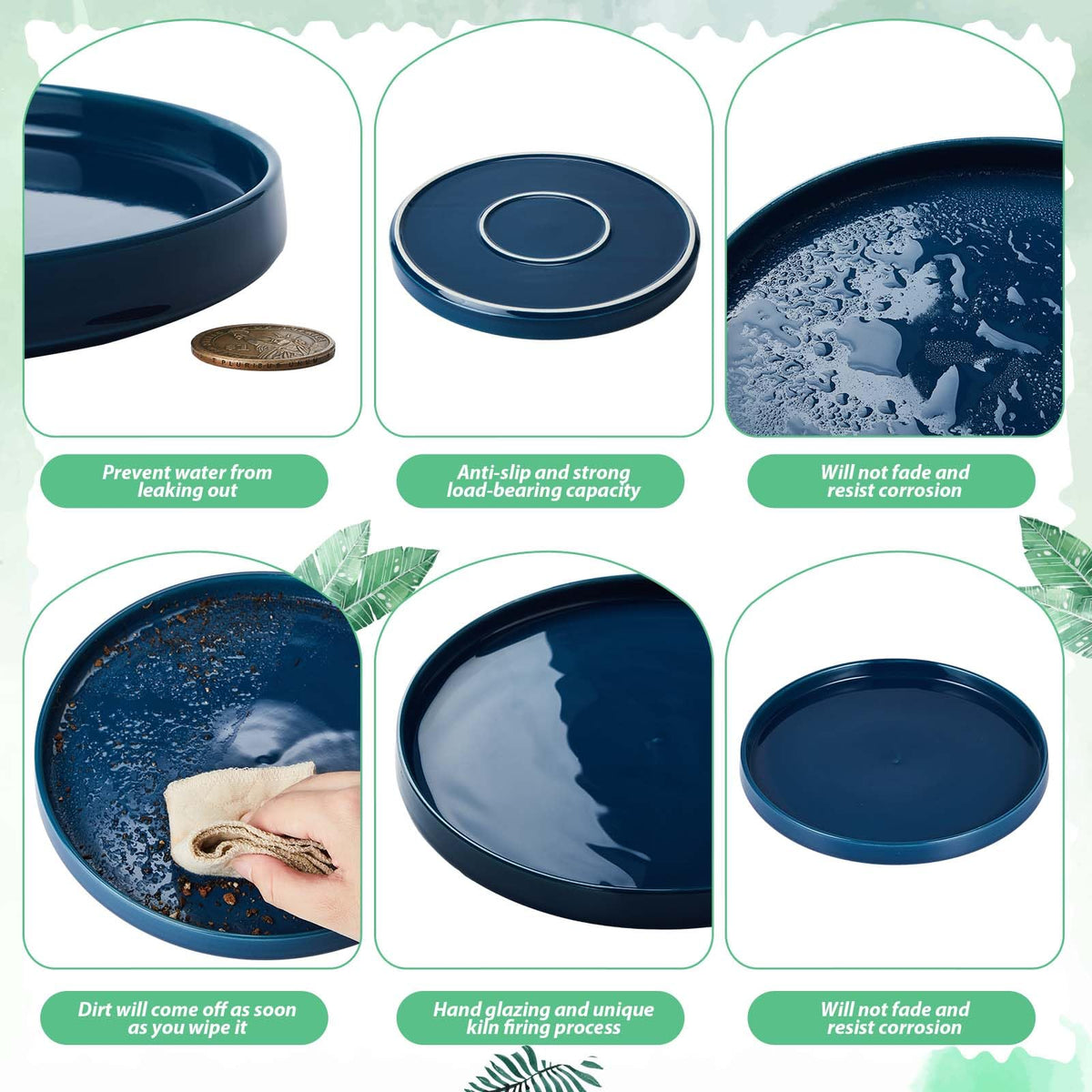 Sunnychicc ceramic plant saucer with glaze fosters healthy plant drainage.