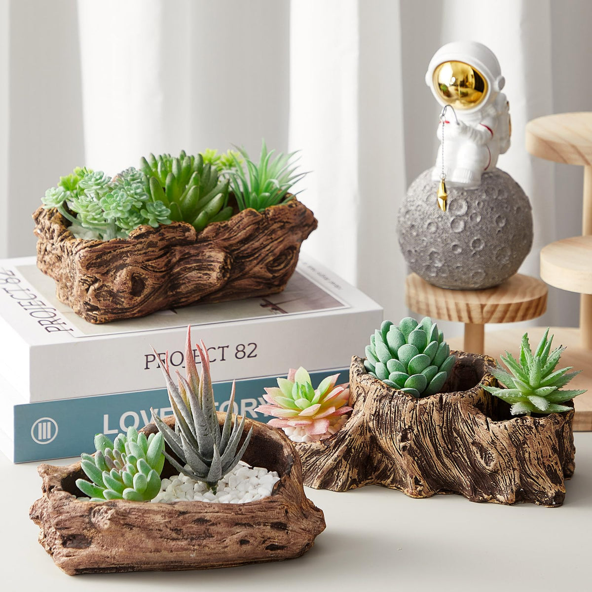 Sunnychicc driftwood planter available in three sizes for varied displays.