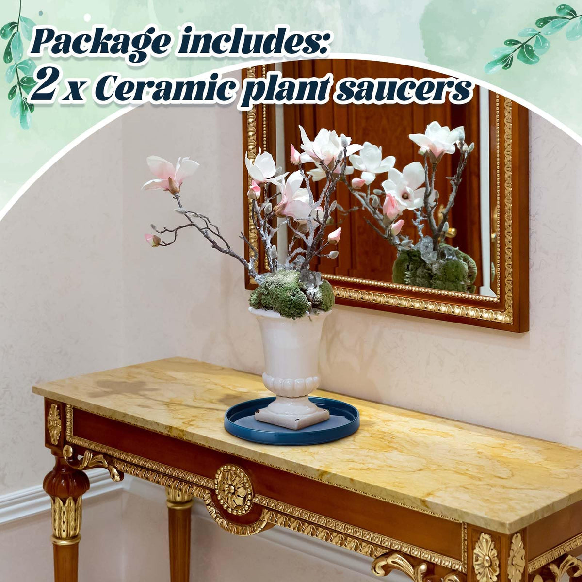 Sunnychicc hand-painted glaze ceramic plant saucer adds an elegant touch to indoor or outdoor pots.
