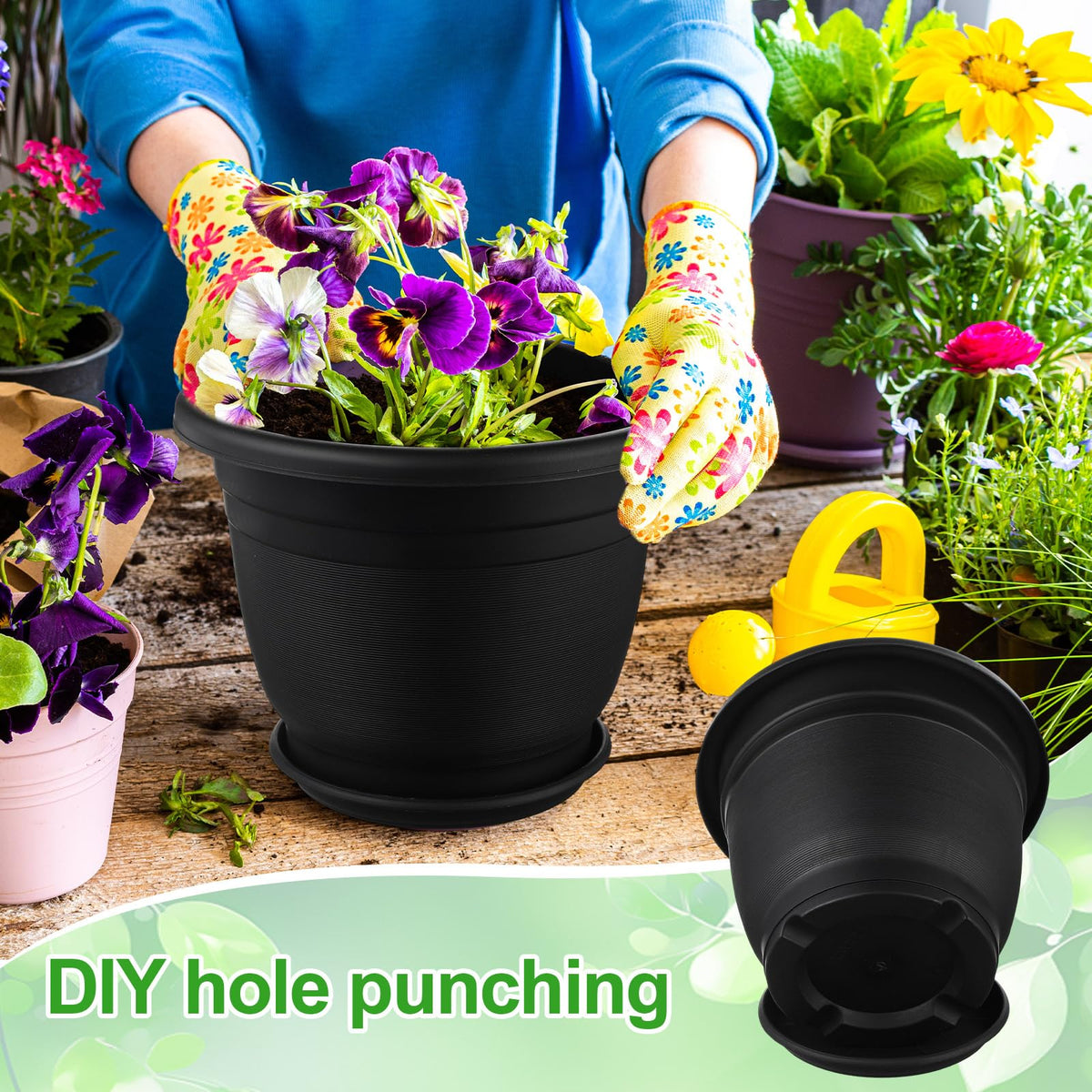 Sunnychicc indoor-outdoor plant container with saucer, versatile for any space.