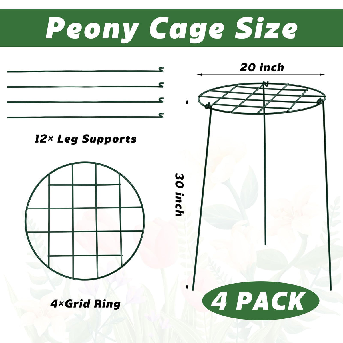 Sunnychicc round peony cage with three legs enables stable soil anchoring.