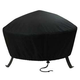 Sunnydaze 48-inch round fire pit cover protects a pit from rain with weatherproof fabric.