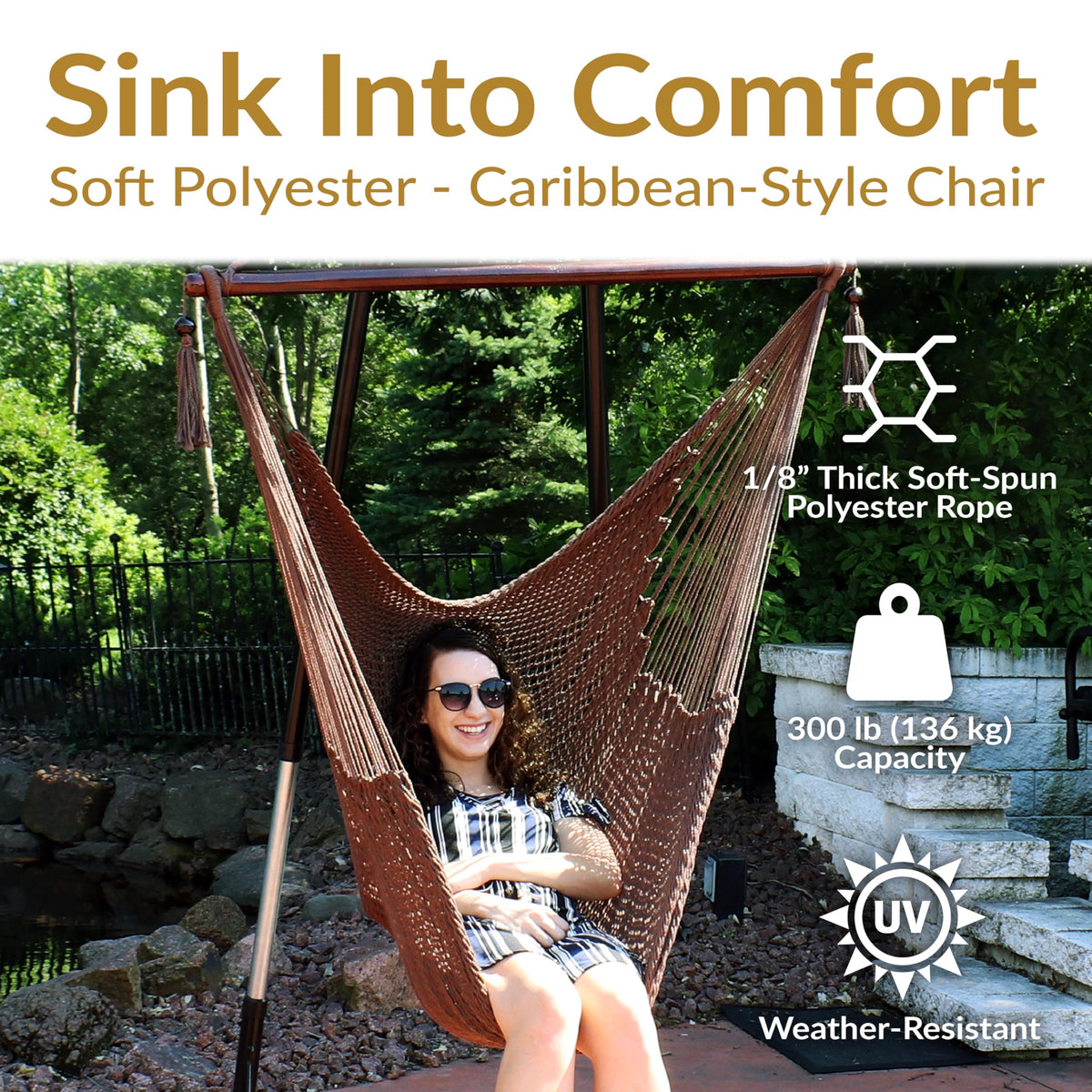 Sunnydaze Caribbean XL hammock chair mocha outdoor patio relaxation.