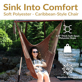 Sunnydaze Caribbean XL hammock chair mocha outdoor patio relaxation.