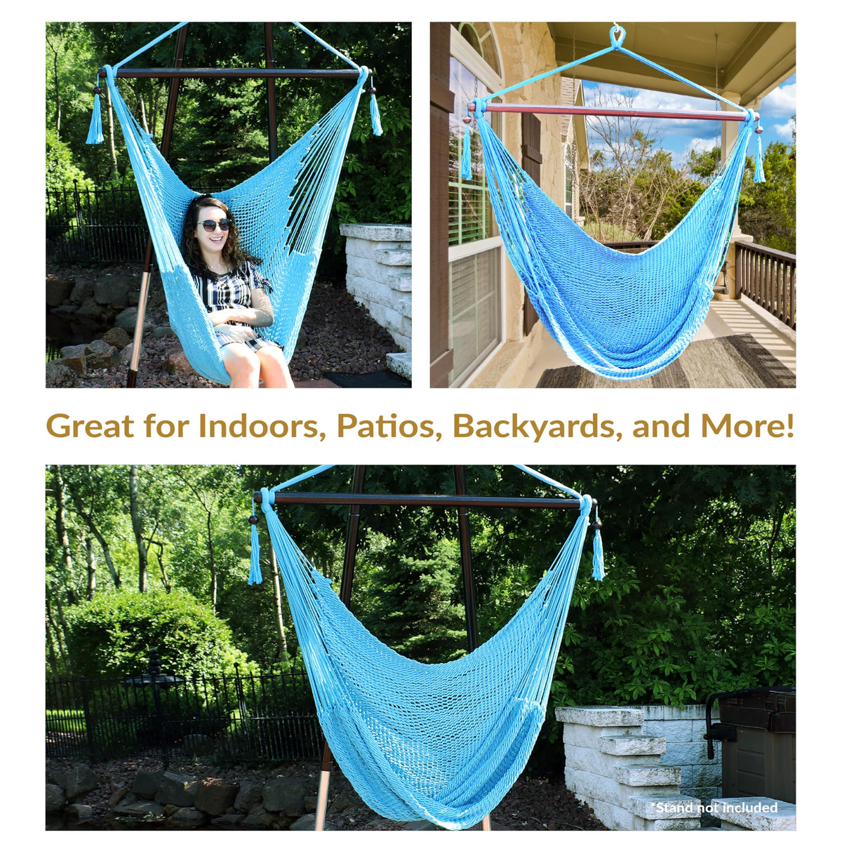 Sunnydaze chair supports up to 300 lb for solid seating.