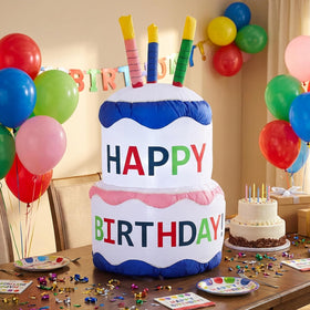 Sunnydaze Decor happy birthday cake inflatable serves as a striking outdoor party focal point.