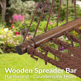 Sunnydaze Decor hammock with wood spreader bars provides stable, stylish outdoor relaxation.