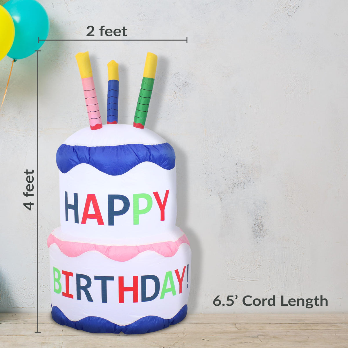 Sunnydaze Decor outdoor cake inflates in about a minute using the 12V blower.