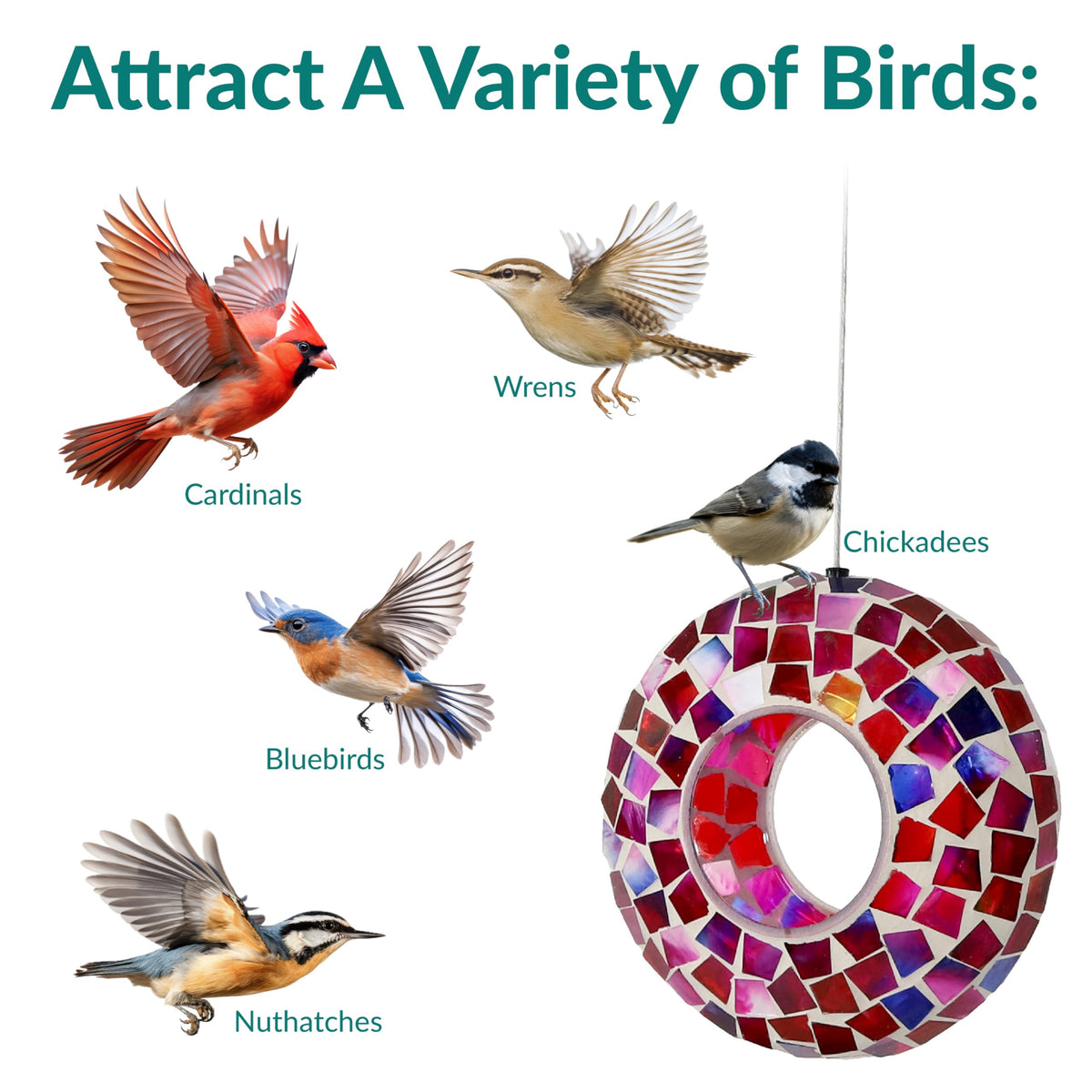 Sunnydaze Fly-through design bird feeder in outdoor space