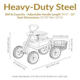 Sunnydaze garden cart semi-pneumatic-wheels ride smoothly over uneven ground.