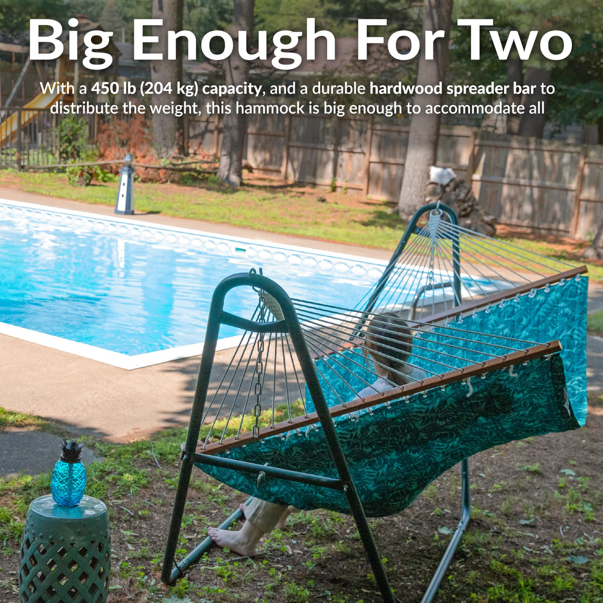 Sunnydaze hammock includes 23-inch chains and S-hooks for quick setup.