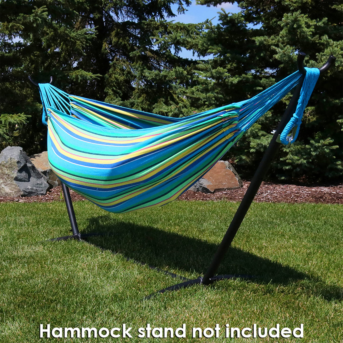 Sunnydaze spacious 115-inch wide hammock bed invites two for relaxed lounging.