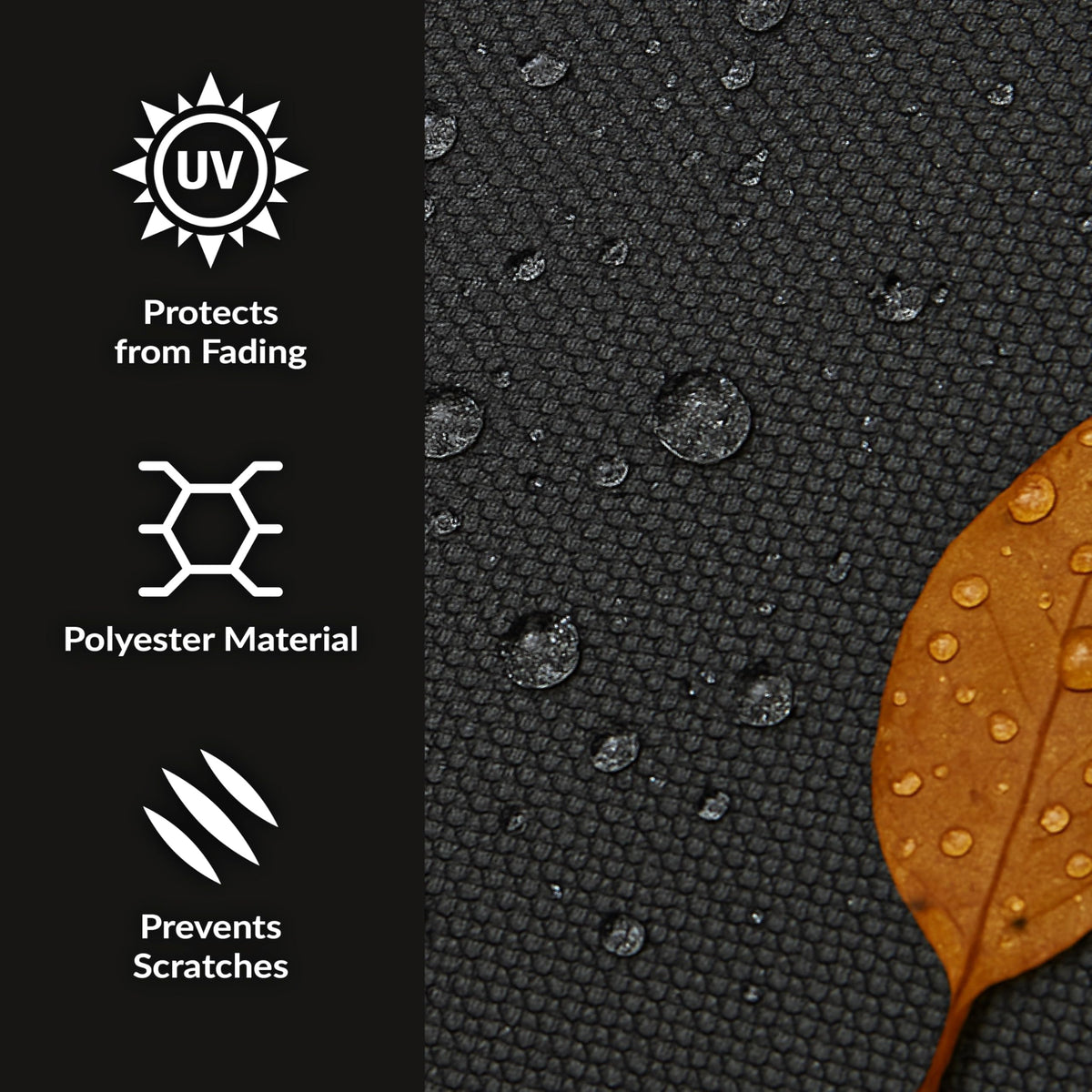 Sunnydaze round fire pit cover shows adjustable drawstring for a secure fit in wind.