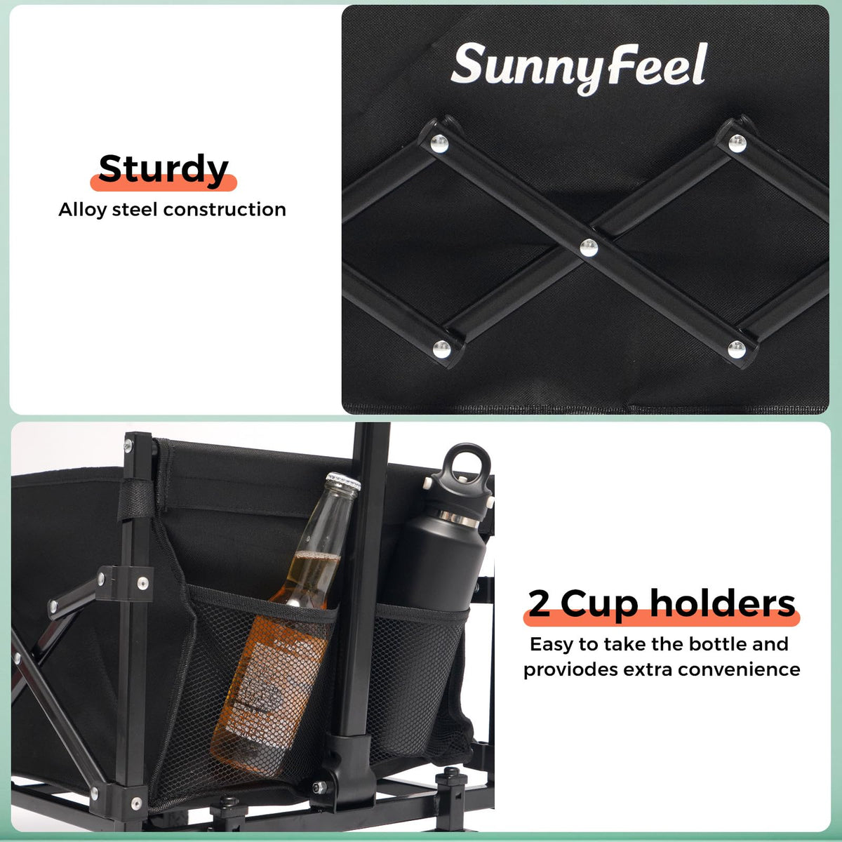 SunnyFeel 360° rotating front wheels enable smooth, versatile maneuverability.