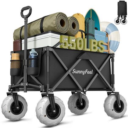 SunnyFeel beach wagon with 9in balloon wheels glides smoothly over sand.