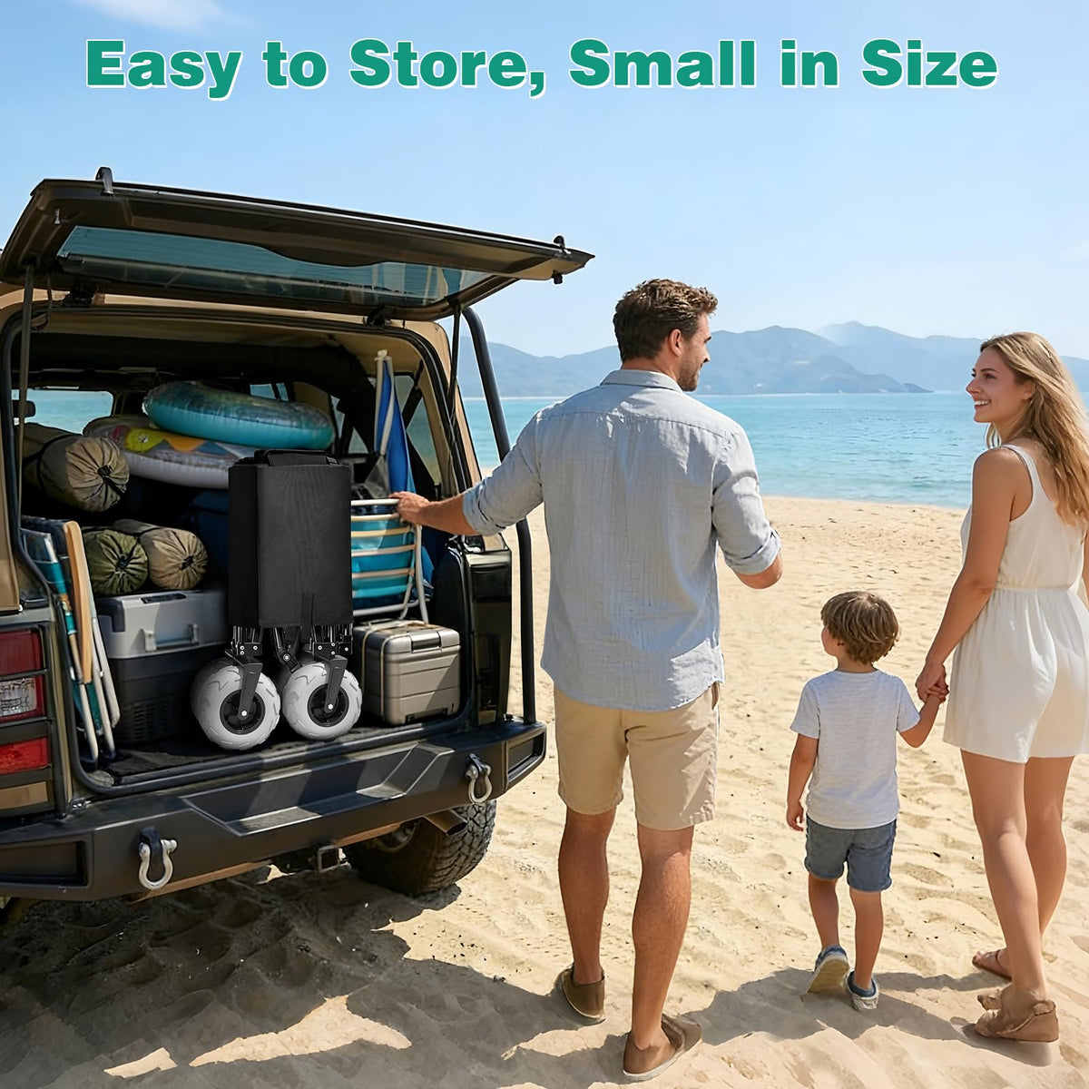SunnyFeel all-terrain wagon handles sand, grass, and gravel.