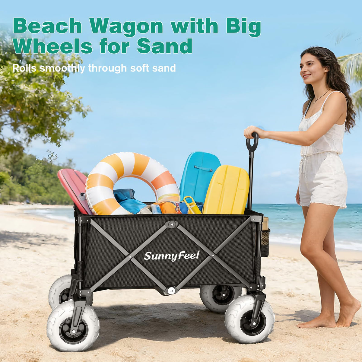 SunnyFeel heavy-duty steel frame ensures durable outdoor hauling.