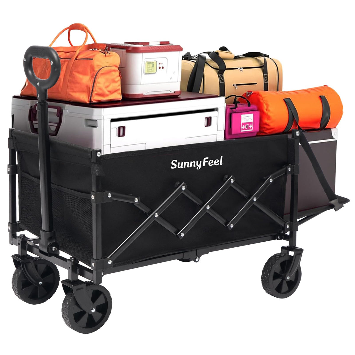 SunnyFeel foldable wagon with extended tailgate for extra storage on outings.