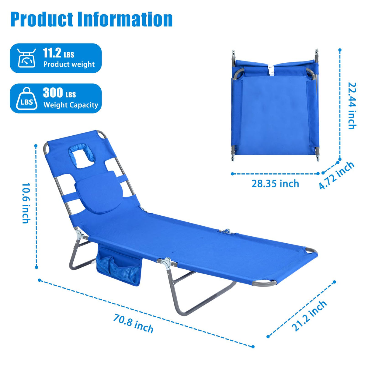 SunnyFeel Lay Flat Chair 2-Pack arm slots provide relaxed arm support during lounging