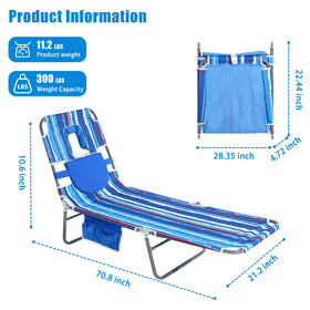 SUNNYFEEL Lay Flat Chair with arm slots for relaxed side lounging.