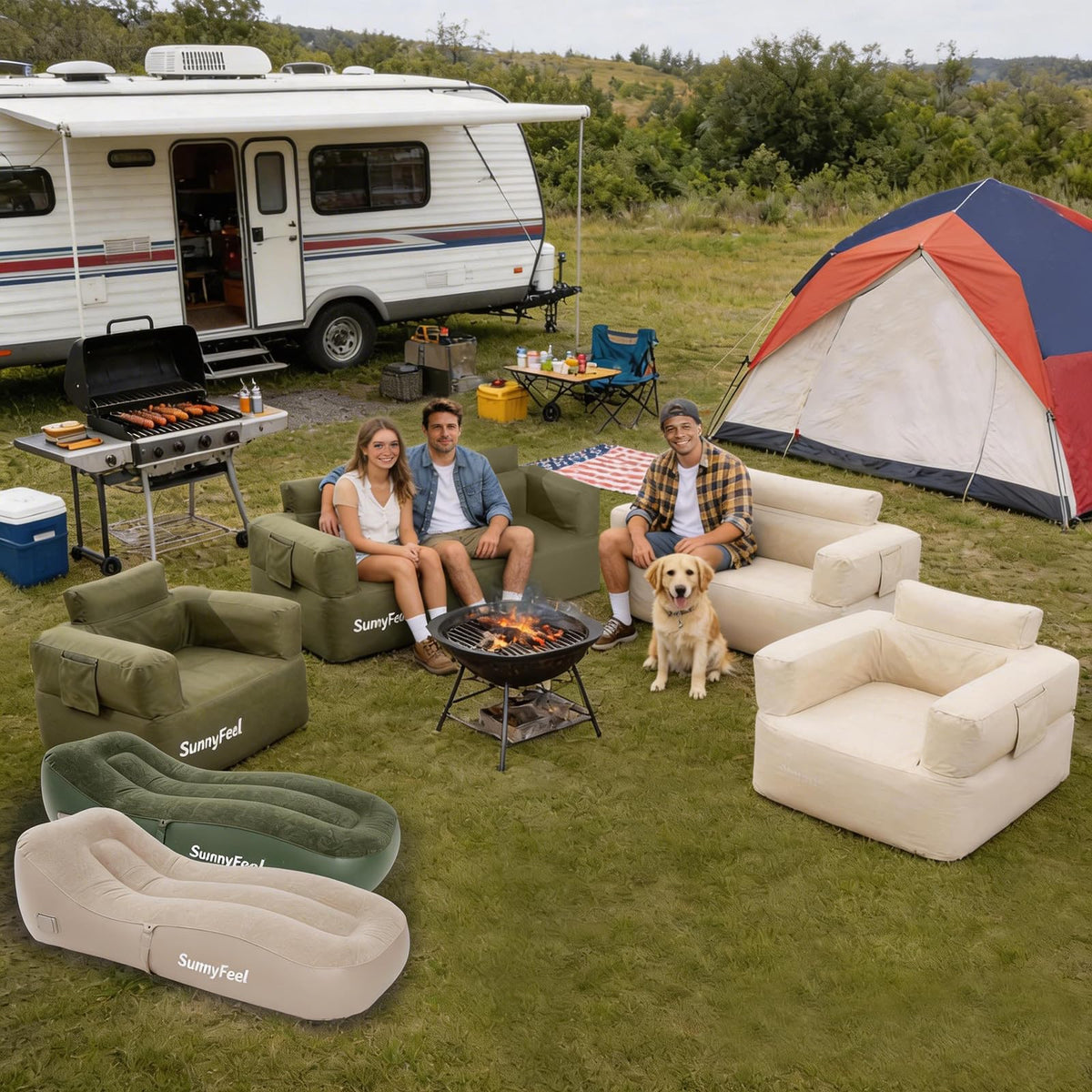 SUNNYFEEL portable foldable couch fits in car trunk for trips