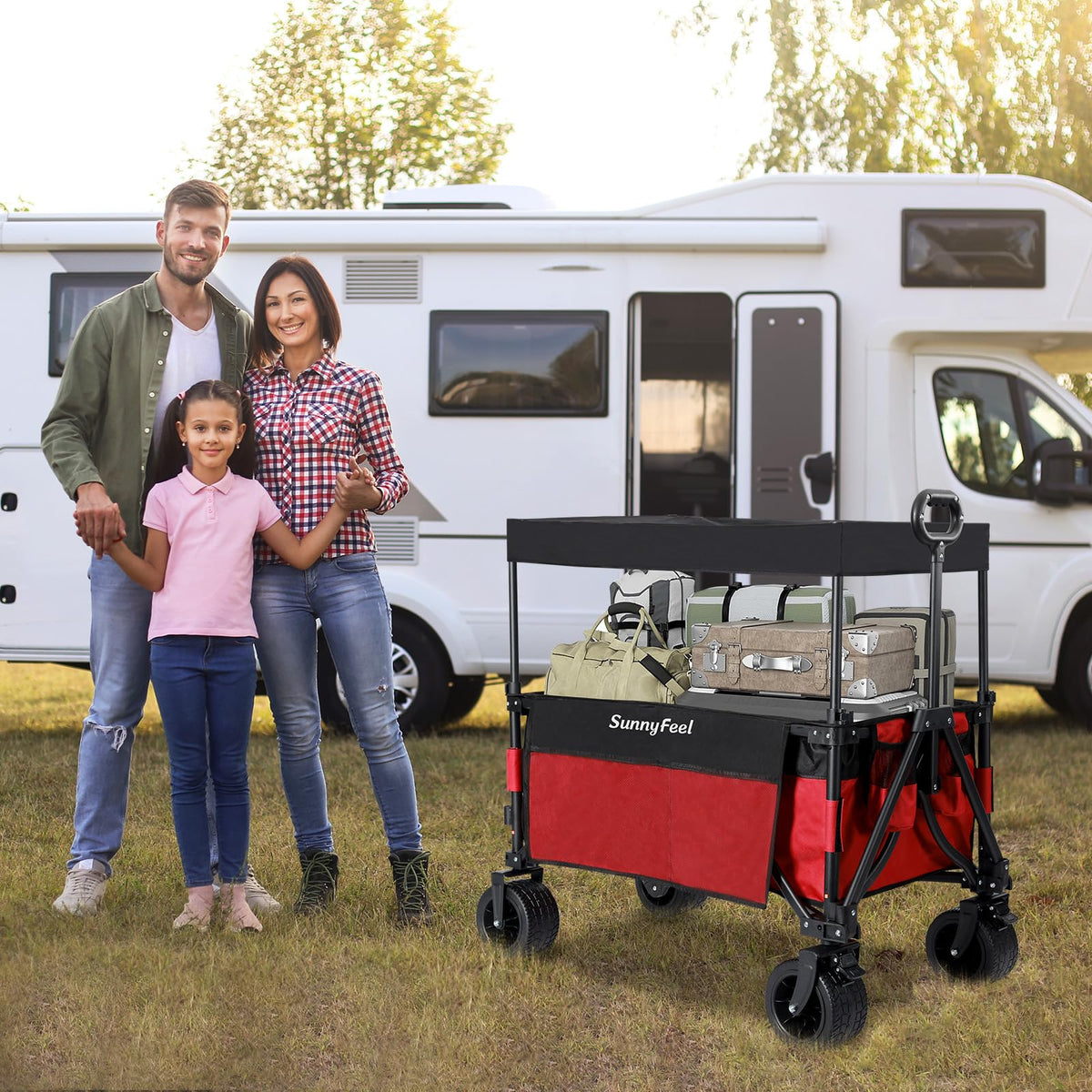 SUNNYFEEL sturdy steel frame and 600D fabric withstand daily outdoor wear.