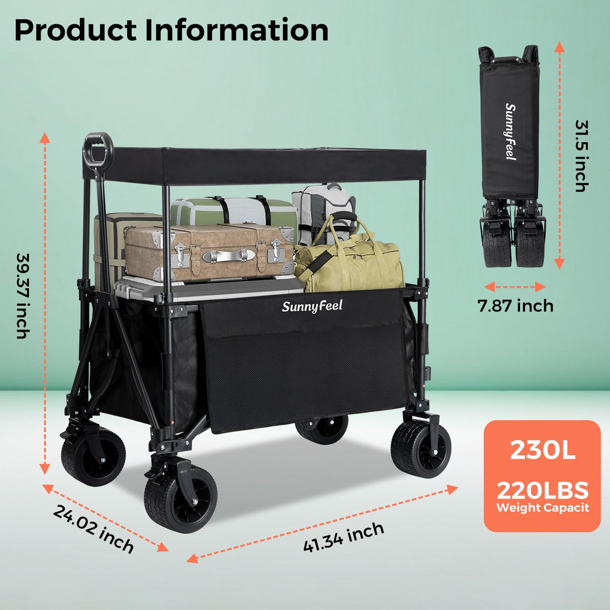SunnyFeel wagon expandable side pouches offer quick access to gear during outings.
