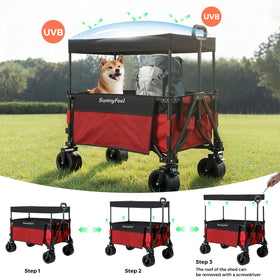 SUNNYFEEL wagon foldable frame compact demonstrates easy storage after use.