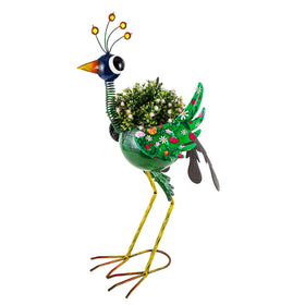 SUNNYGARDEN peacock planter 24.8-inch front view highlights durable metal construction for outdoors.