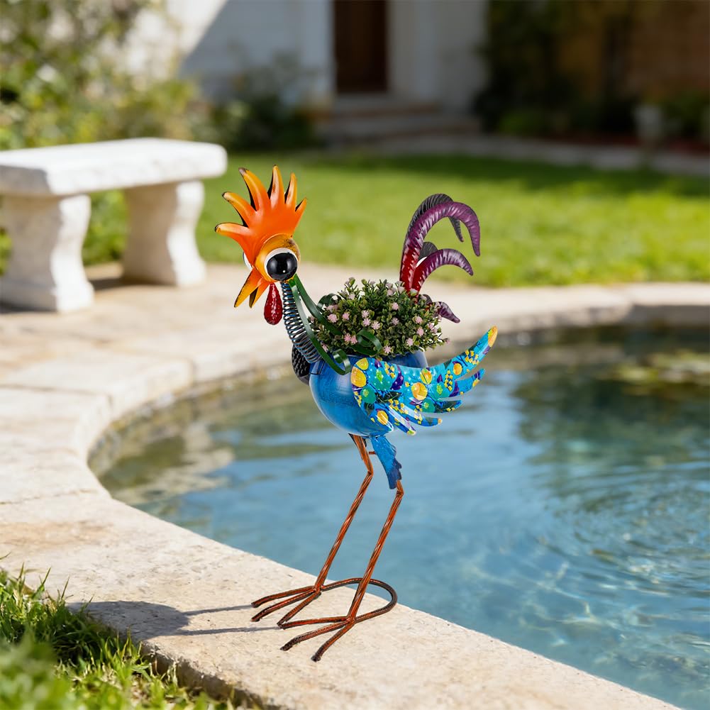 SunnyGarden tall outdoor planter rooster 25.6-inch brings dramatic height and garden presence