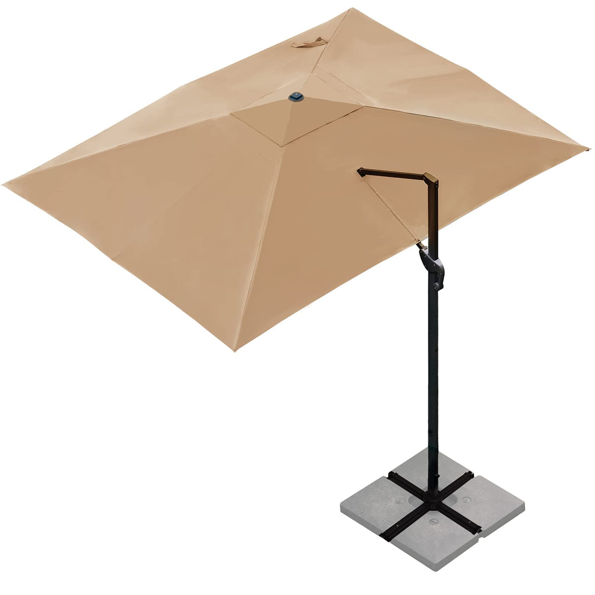 Sunnyglade 10x13ft cantilever umbrella provides wide shade for outdoor dining.