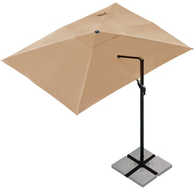Sunnyglade 10x13ft cantilever umbrella provides wide shade for outdoor dining.