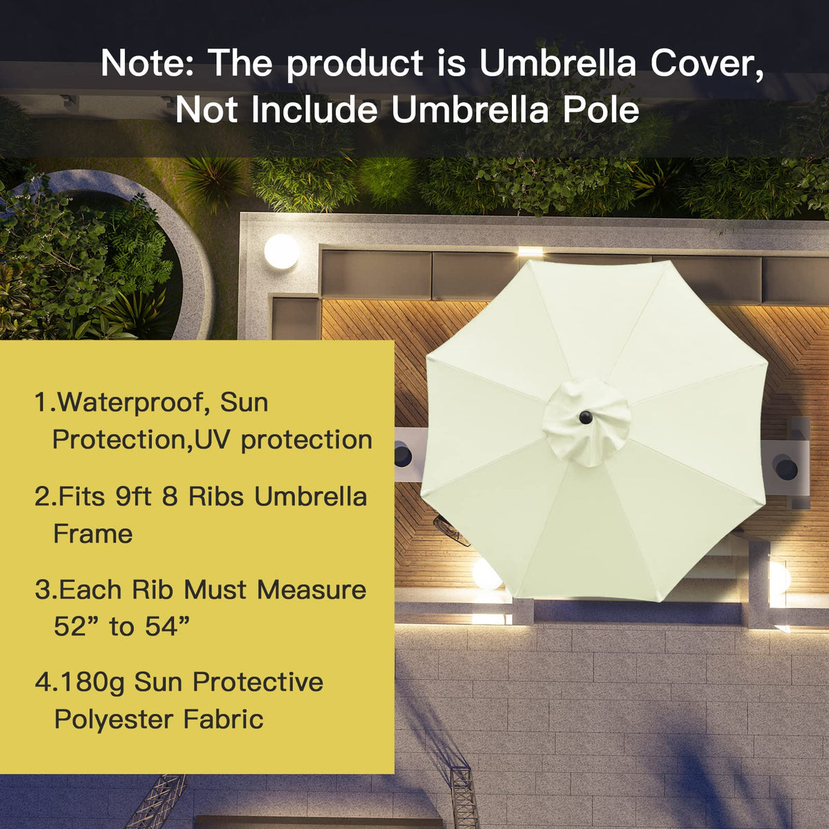 Sunnyglade 180g polyester fabric emphasizes sun protection and durability.