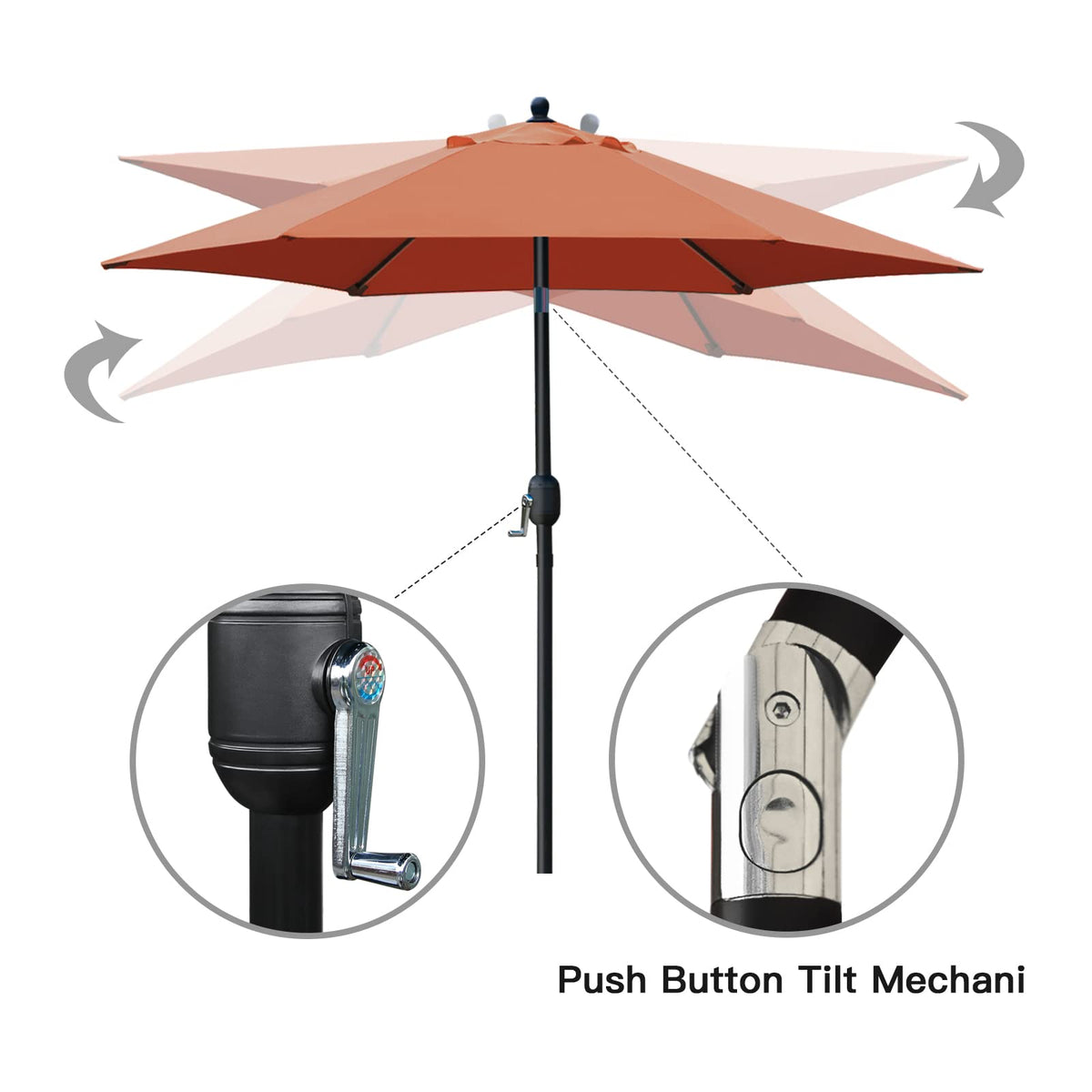 Sunnyglade 7.5 ft orange umbrella tilt showcases versatile shading for outdoor seating.