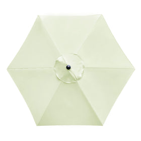 Sunnyglade 7.5ft beige umbrella canopy shields guests from sun during patio dining.