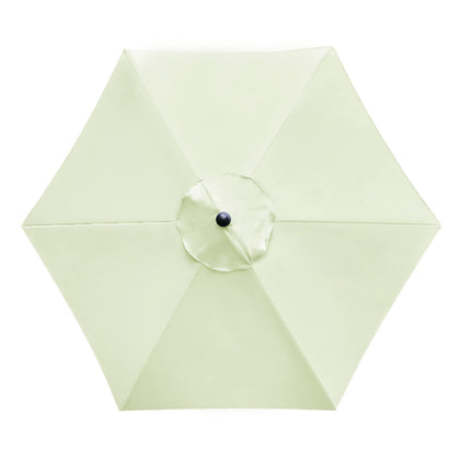 Sunnyglade 7.5ft beige umbrella canopy shields guests from sun during patio dining.