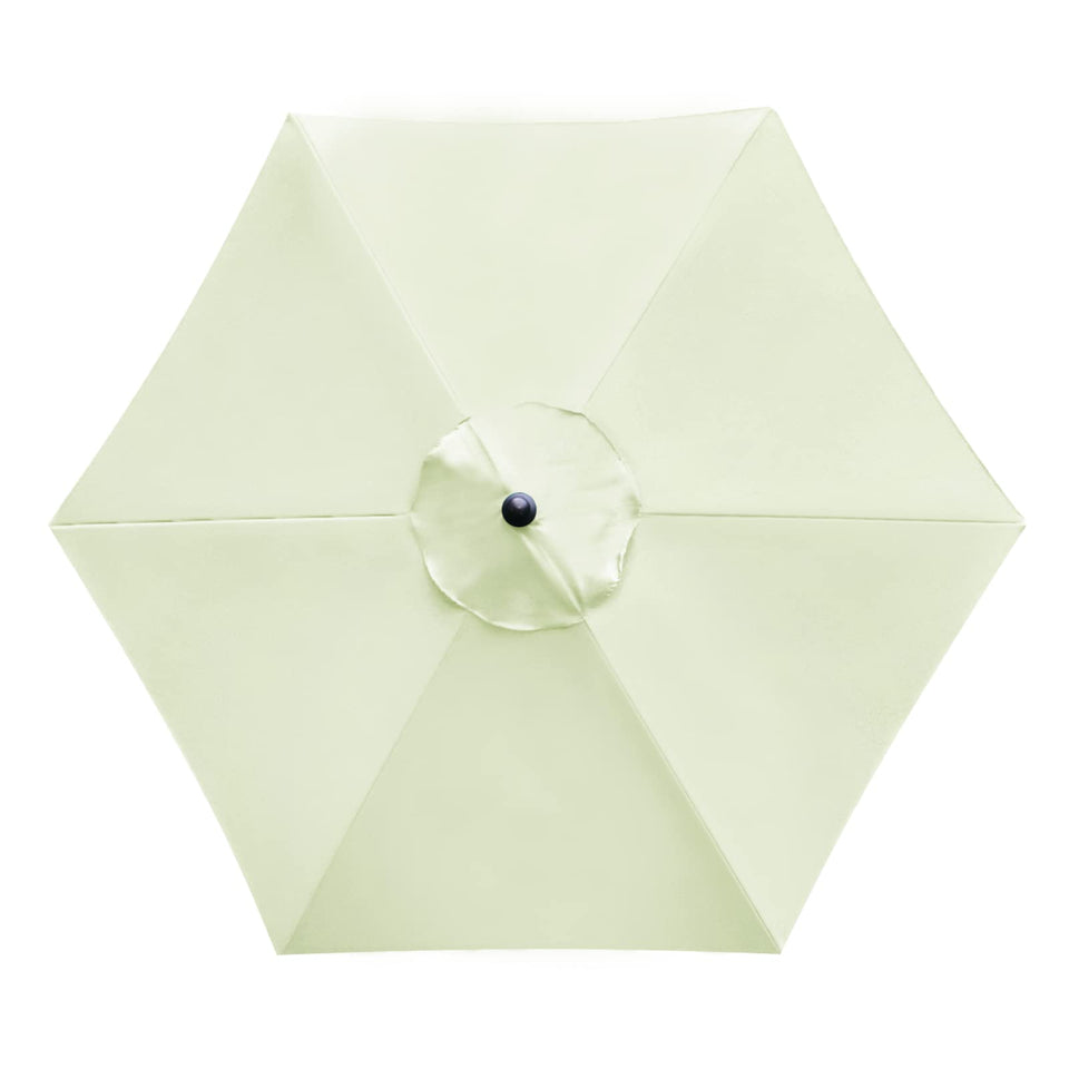 Sunnyglade 7.5ft beige umbrella canopy shields guests from sun during patio dining.