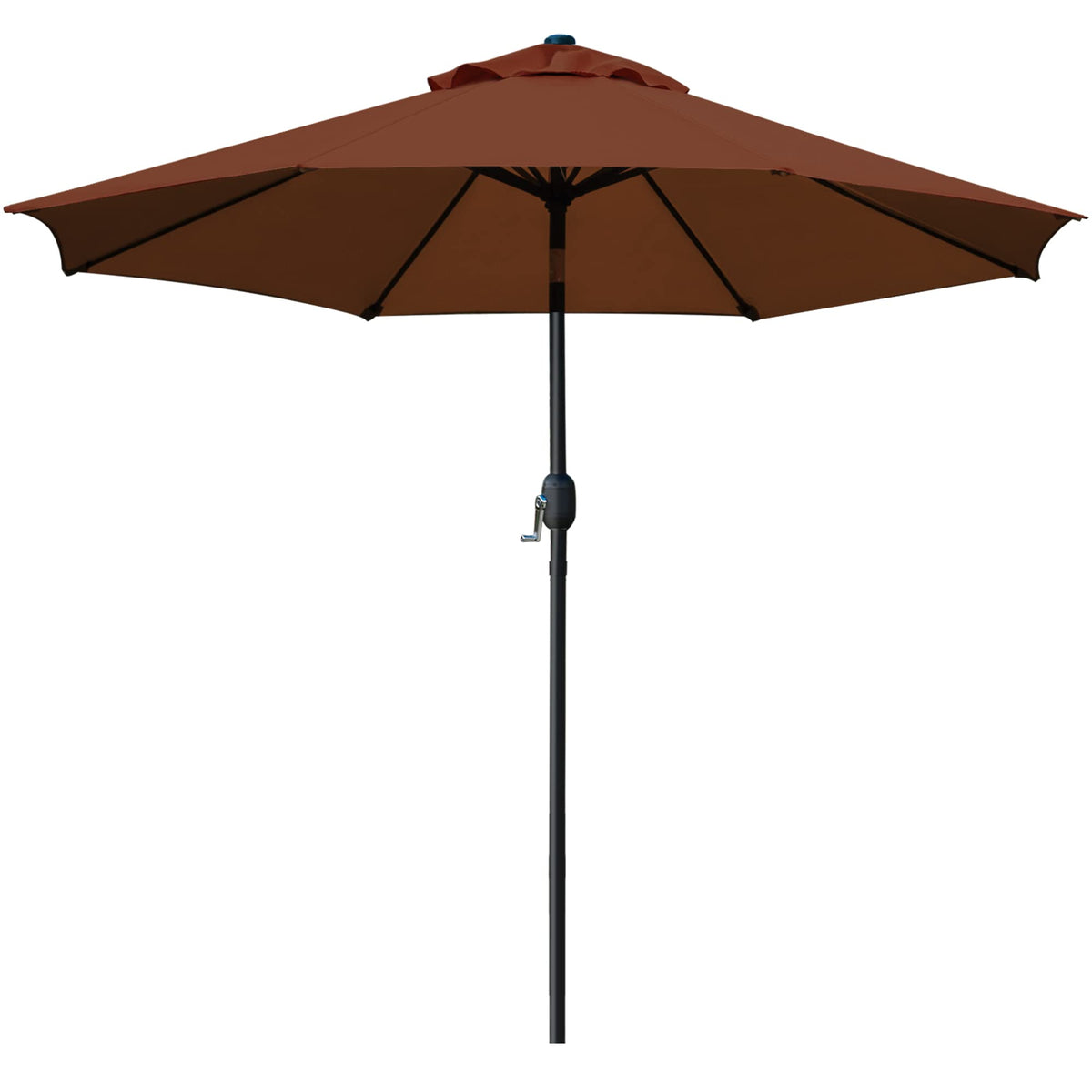 Sunnyglade 9ft patio umbrella top view shows brown canopy and wide shade area.