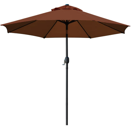 Sunnyglade 9ft patio umbrella top view shows brown canopy and wide shade area.