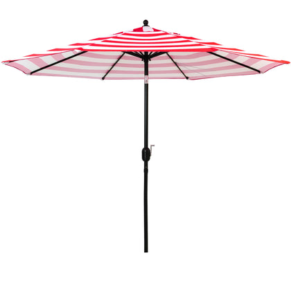 Sunnyglade 9ft patio umbrella top view shading a round table.