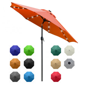 Sunnyglade 9ft solar umbrella in orange provides ambient lighting for night patios.