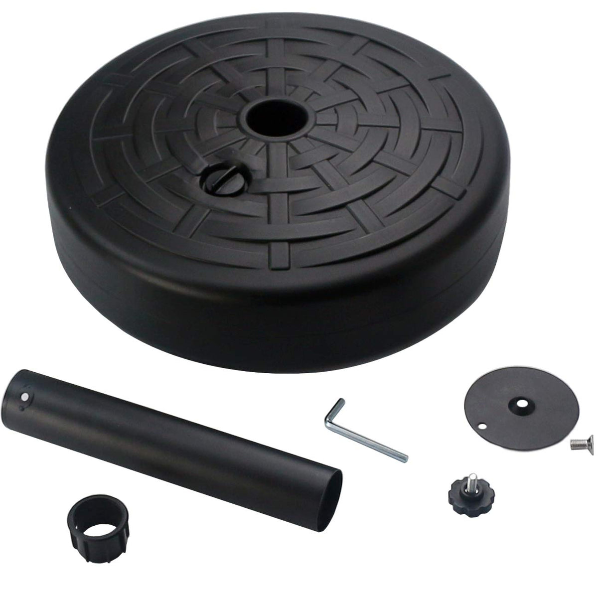 Sunnyglade base includes a hand-turn knob to securely attach the umbrella.