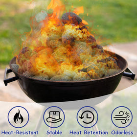 Sunnyglade black lava pebbles showcase porous texture for even heat distribution.